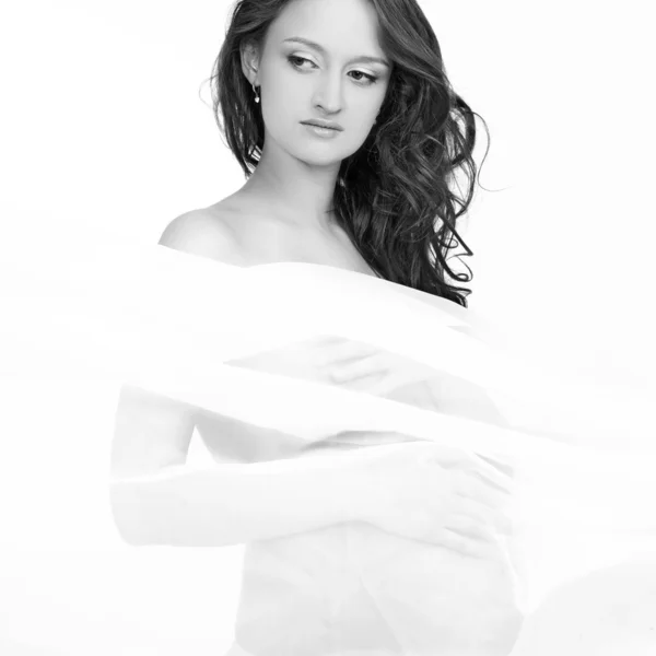 Beautiful pregnant woman on a white background — Stock Photo, Image