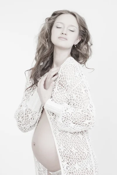 흰색 바탕에 아름 다운 임신한 여자 스톡 이미지