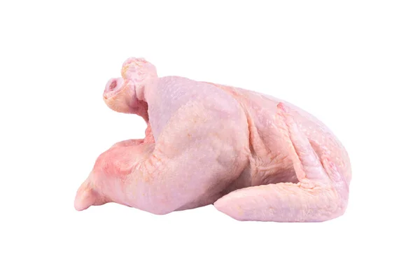 Färsk Kyckling Isolerad Vit Bakgrund Med Klippning Väg Sidovy Hela — Stockfoto