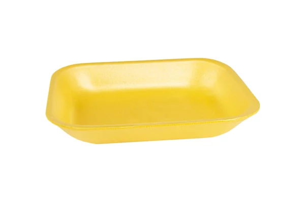 可处置的黄色塑料午餐盒容器 白色背景隔离 塑料容器隔离 一次性塑料包装 — 图库照片