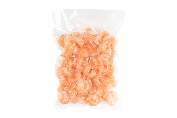 Shrimps Plastic Vacuum Bag Isolated White Background Vacuum Packaged Food — Stock Photo, Image