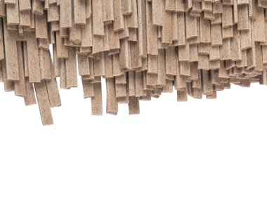 Pişmemiş soba eriştesi arkaplanı. Erişte yüzey deseni. Beyaz arka planda çiğ karabuğday eriştesi. Makro yemek arkaplanı çekti.