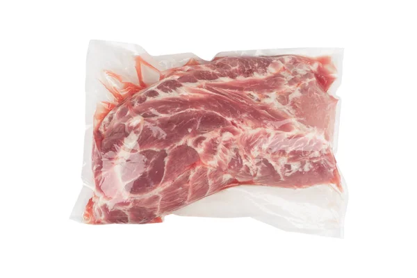 Big Piece Fresh Pork Meat Vacuum Packed Isolated White Background — Stockfoto