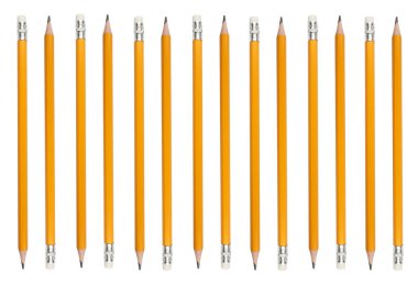 Sarı kalem kırpma yolu olan beyaz arkaplanda izole edildi. Silgisi beyaz üzerine izole edilmiş tahta kalem.. 