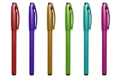 Multic olored pen isolated on white background with clipping path. Colourfull ballpoint pen isolated over white.