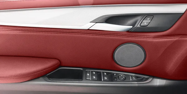 Car Door Handle Luxury Modern Car Red Leather Switch Button — Stock Photo, Image