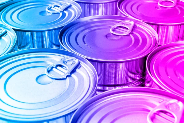 Aluminium Cans Background Opener Aluminium Cans Blue Pink Tones Aluminium — ストック写真