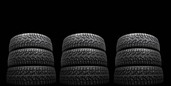 Χειμωνιάτικο Λάστιχο Χειμερινά Ελαστικά Αυτοκινήτων Απομονώνονται Μαύρο Φόντο Υπόβαθρο Από — Φωτογραφία Αρχείου