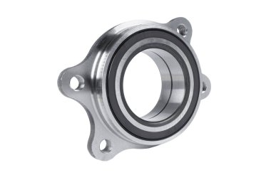 Tekerlek merkezi. Beyaz izole arkaplanda topları olan gümüş bilye. Endüstriyel yön. Top taşıyıcı beyaz üzerine izole edildi. Paslanmaz metal silindir. Tekerlek merkezli yedek parçalar