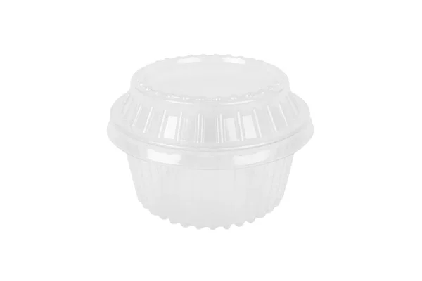 透明的空塑料容器 装有白色底座隔离的乳制品盖 包装产品 带有剪切路径的塑料盒 — 图库照片