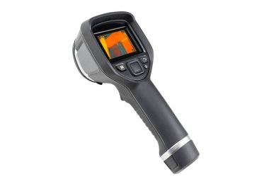 Thermal imager isolated on a white background. Monitoring the temperature distribution of the investigated surface. Thermal imaging camera inspection isolated. Check heat loss clipart