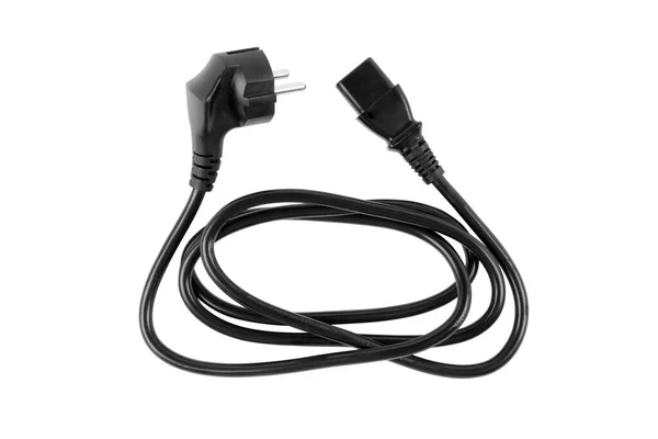黑色电源插头隔离在白色背景上 白色绝缘插头和插座电力电缆 — 图库照片