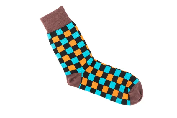 Jedna Ponožka Různými Liniemi Izolovanými Bílém Pozadí Barevné Ponožky Syn — Stock fotografie