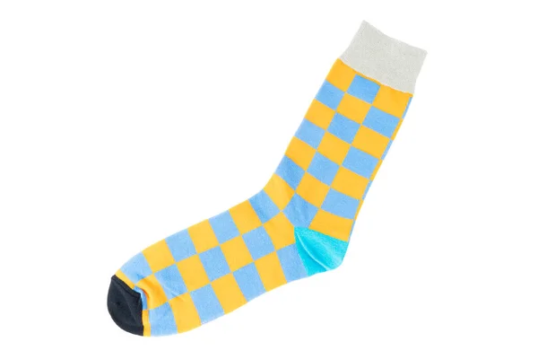 Jedna Ponožka Různými Liniemi Izolovanými Bílém Pozadí Barevné Ponožky Syn — Stock fotografie