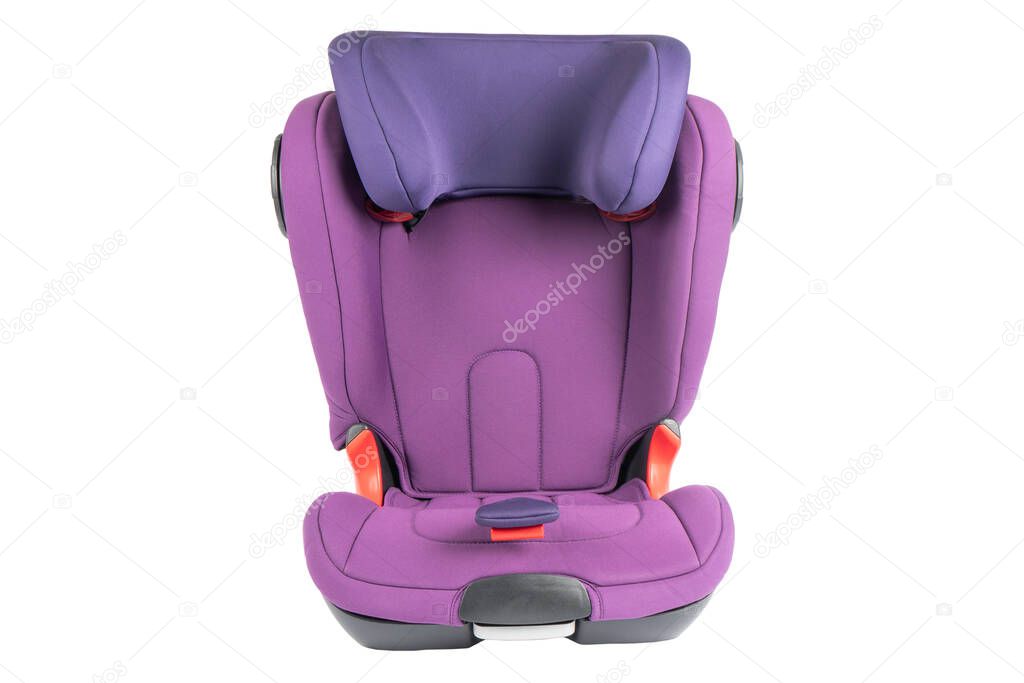 Baby safety car seat isolated on white background. Child car safety seat is isolated over white. Modern car safety seat.