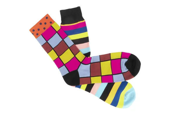 Párové Ponožky Různými Liniemi Izolované Bílém Pozadí Barevné Ponožky Syn — Stock fotografie