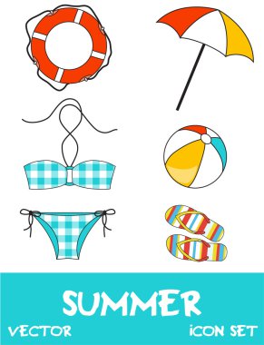 Set of pretty colorful summer icons
