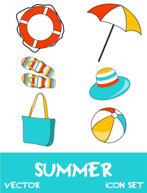 Set of pretty colorful summer icons