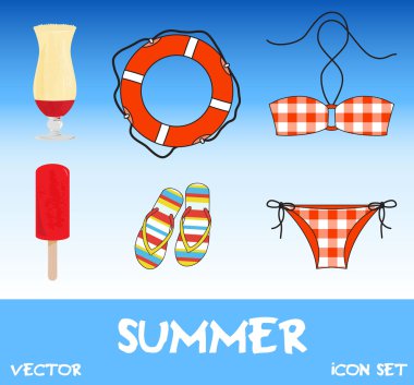 Set of pretty colorful summer icons