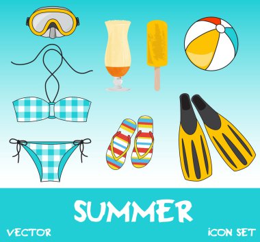 Set of pretty colorful summer icons