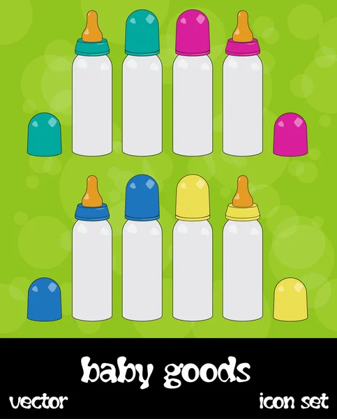 Baby milk bottles, icon set — Stockfoto