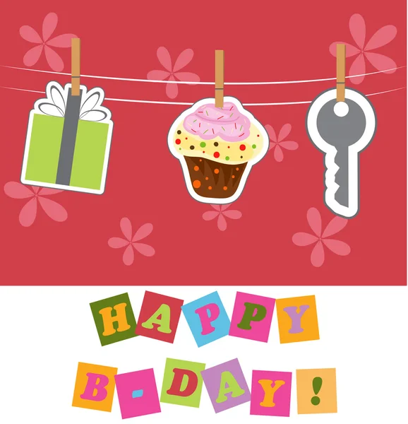 Happy birthday cute greeting card illustration — Stock fotografie