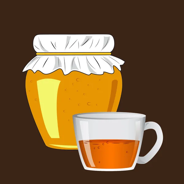 Джар меду і чашка чаю — стокове фото
