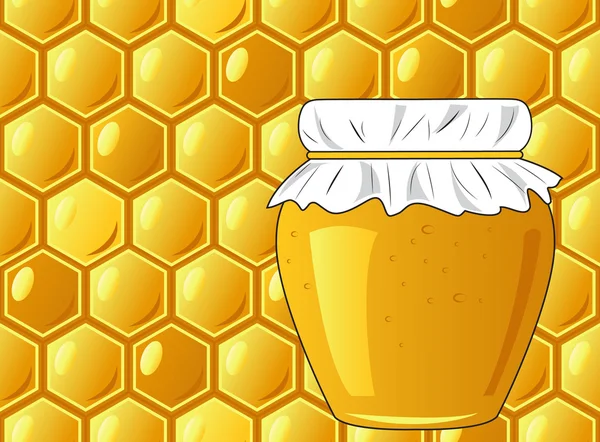 Bee's honeycomb and jar of honey illustration — Stock Fotó