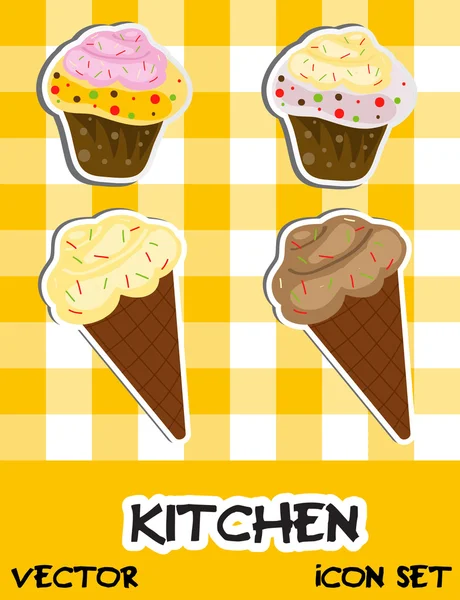 Icon set of ice cream and cupcake illustration — Stok fotoğraf