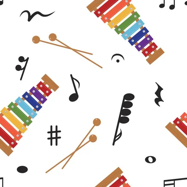Musical (notes and xylophone) seamless pattern — Stock fotografie