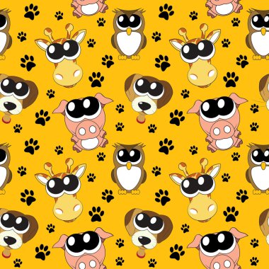 background with cartoon animals , seamless pattern