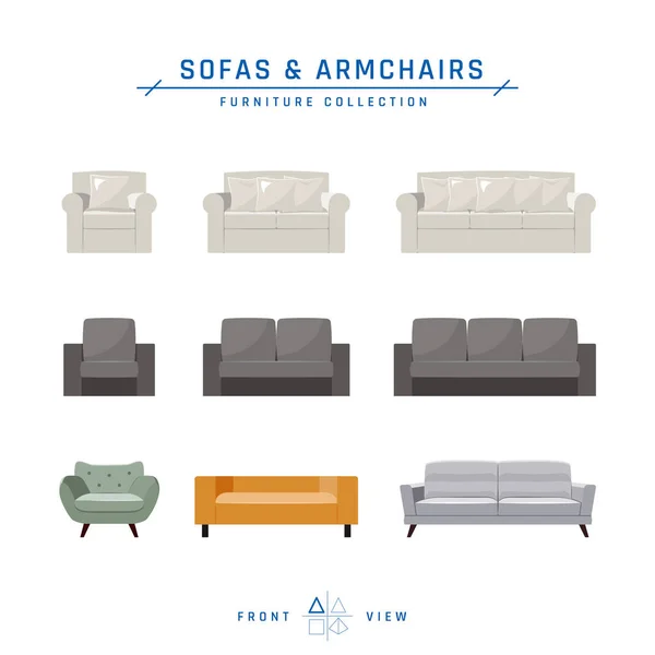 平らなスタイルのソファとアームチェア、ベクトル — ストックベクタ