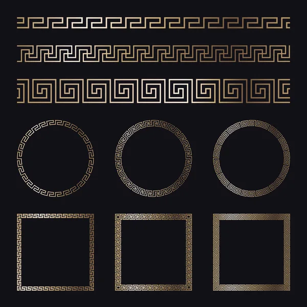 Cornici in oro greco su sfondo nero, vettore — Vettoriale Stock