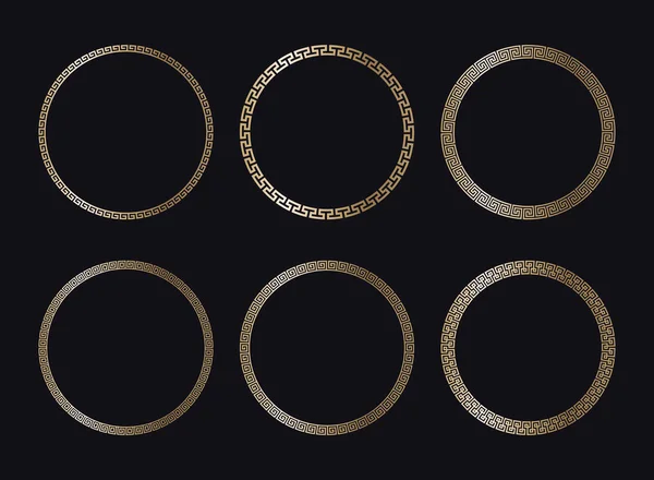 Siyah arkaplan ve vektör üzerindeki Yunan altın çerçeveleri — Stok Vektör