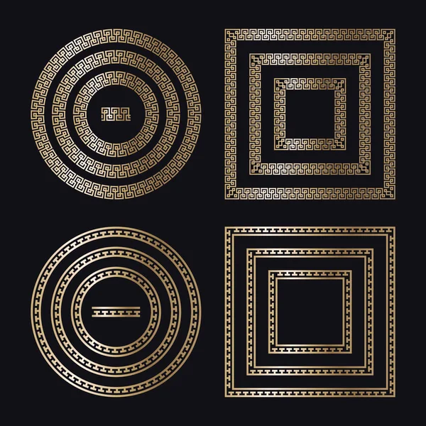 Siyah arkaplan ve vektör üzerindeki Yunan altın çerçeveleri — Stok Vektör