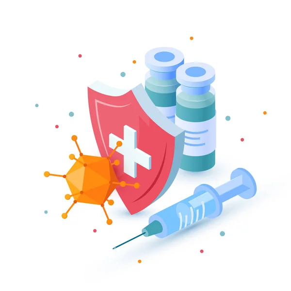 Vaccinconcept in isometrische weergave, vectorbeeld — Stockvector