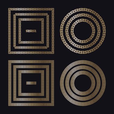 Siyah arkaplan ve vektör üzerindeki Yunan altın çerçeveleri