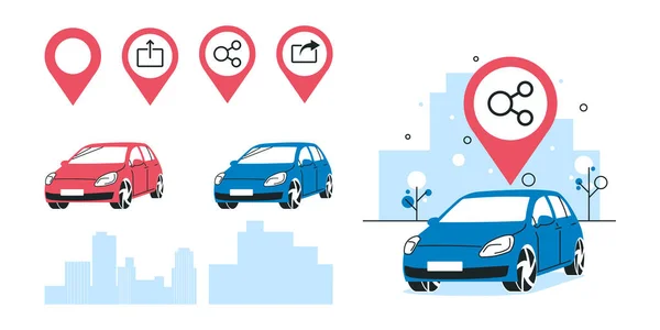 Concepto de coche compartido en estilo plano, vector Ilustraciones de stock libres de derechos