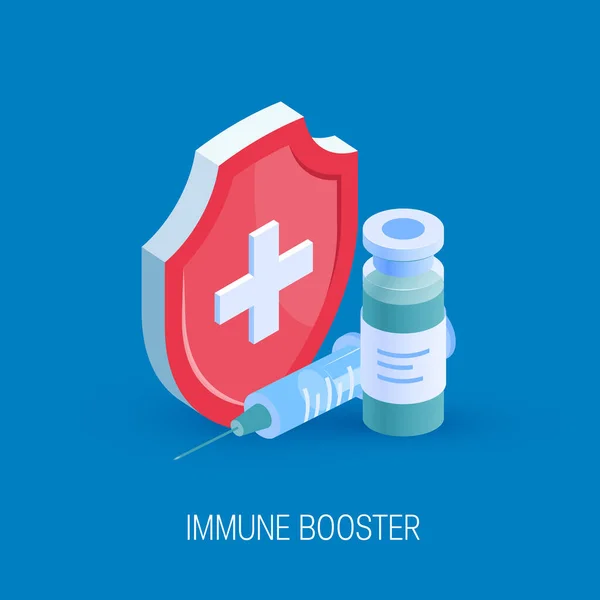 Immune booster shot, icona vettoriale in vista isometrica — Vettoriale Stock