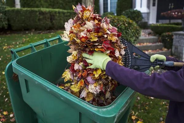 Limpieza del patio delantero durante el otoño — Foto de Stock