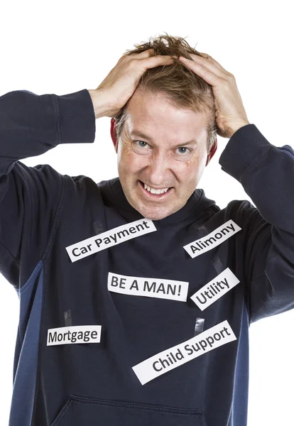 L'uomo stressato dalle responsabilità finanziarie della vita — Foto Stock