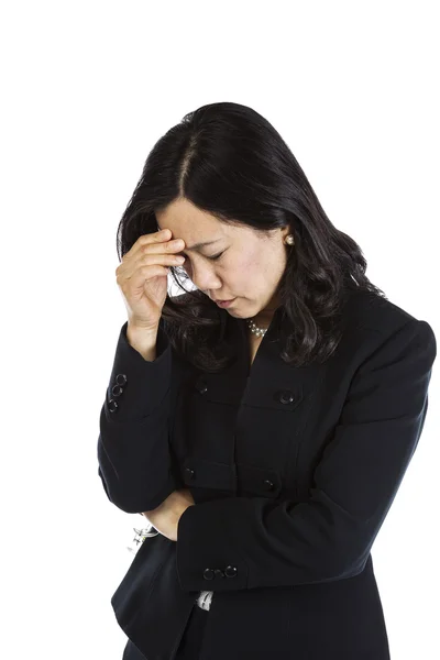 Mulher asiática madura com dia estressante — Fotografia de Stock