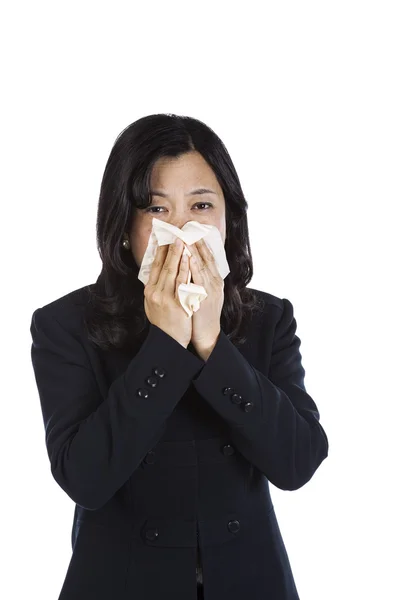 Mature Asian Woman Sick at Work — Stock Photo, Image