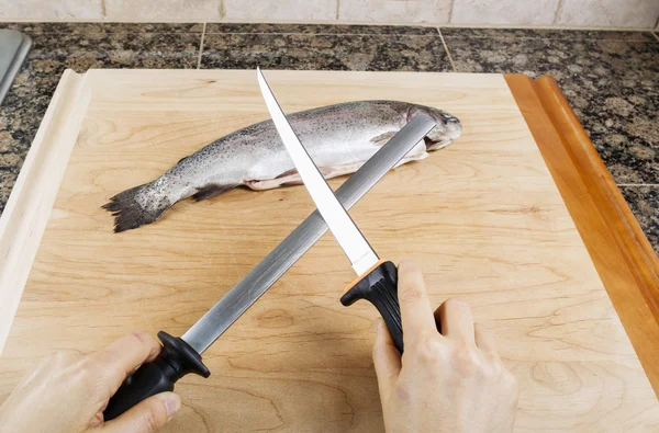 Sharpening Fillet Knife — Stock Photo, Image