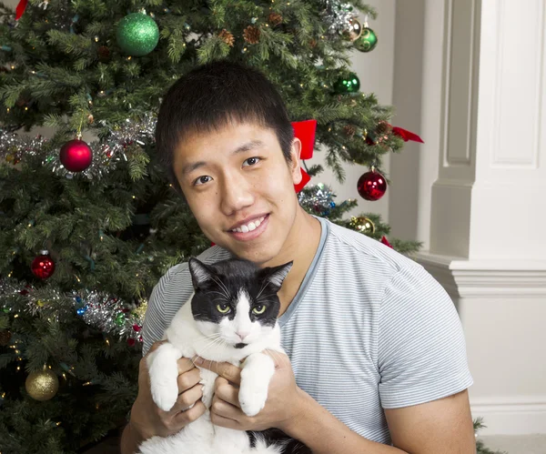 Family Pet with Master during the Holidays — Stock Photo, Image