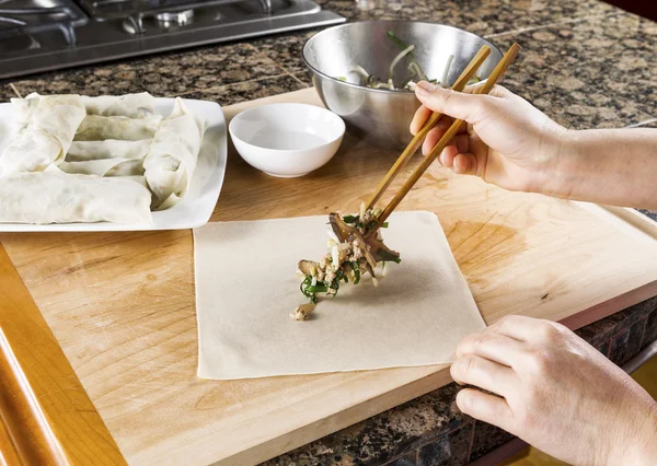Making Asian Spring rolls for Dinner — Stock Photo, Image