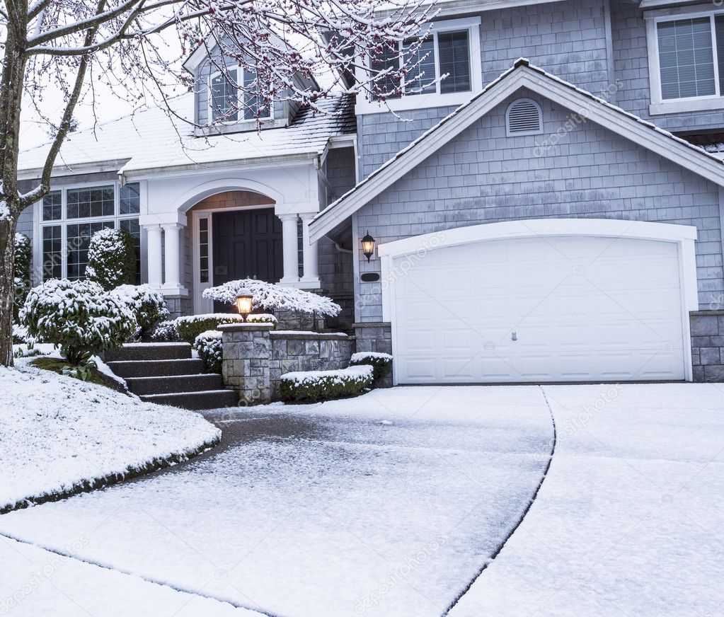 Snow on Driveway leading to home — Stock Photo © tab62 22814276