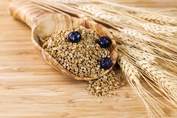 Natural Whole Grain Cereal in Wooden Spoon — Stock Photo, Image