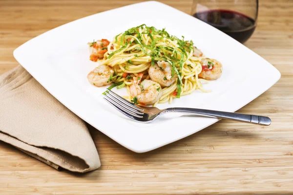 Shrimp Pasta Dish with Wine Stock Photo