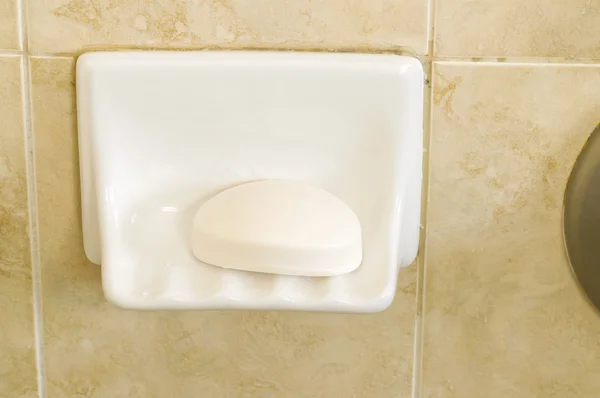 Bar of Soap in Shower Dish — Stock Photo, Image